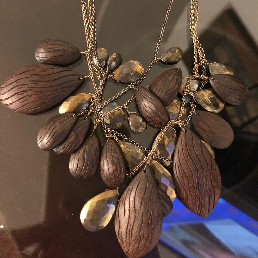 Alexis Bittar Vintage Layered Necklace Stone, Wood